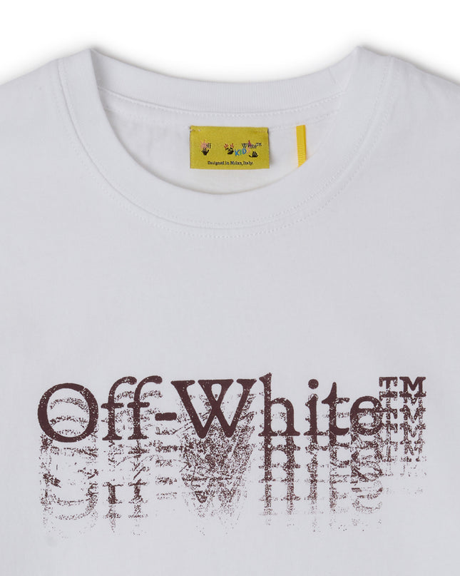 kids atelier offwhite White Big Bookish Stamp Short Sleeve T-Shirt