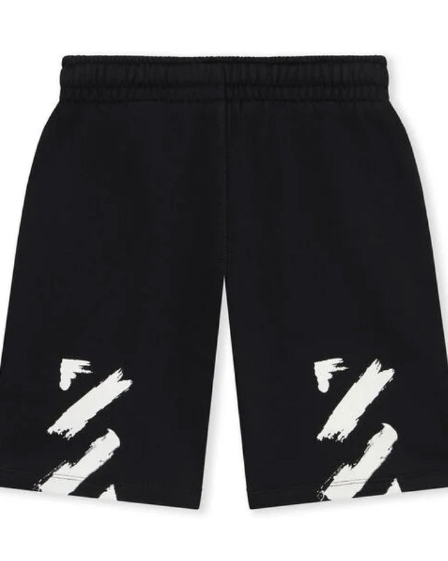 kids atelier off white Black Diagonal Paint Sweatshorts