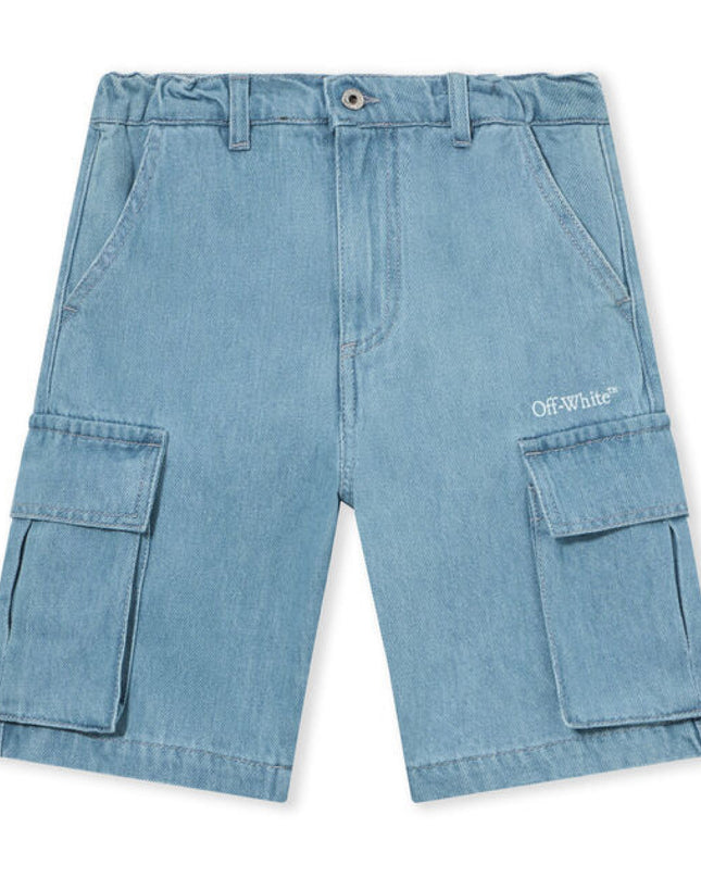 kids atelier off white Blue Diagonal Sketch Cargo Shorts