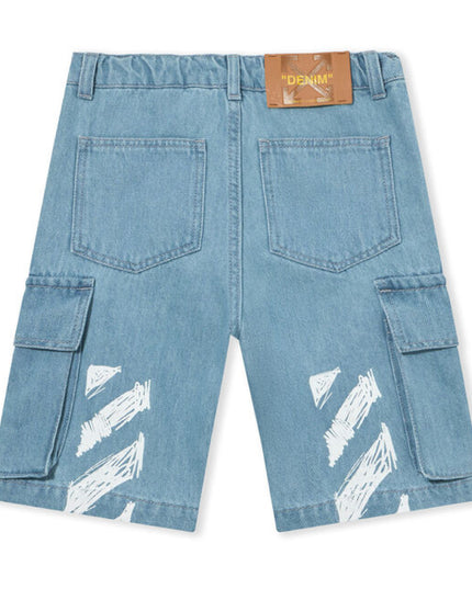 kids atelier off white Blue Diagonal Sketch Cargo Shorts