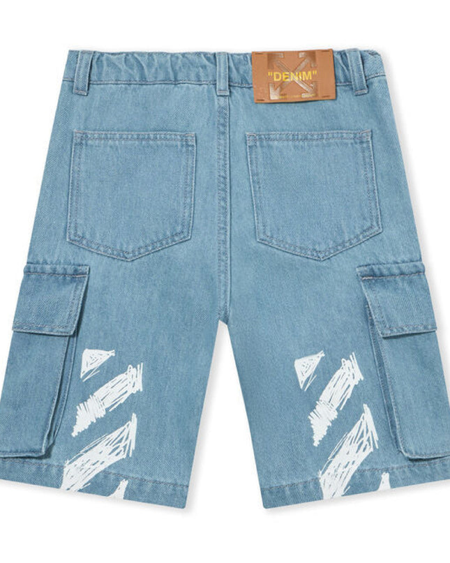 kids atelier off white Blue Diagonal Sketch Cargo Shorts