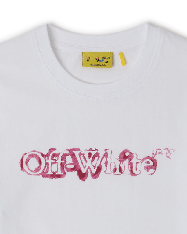 kids atelier off-white White Big Bookish Watercolor Short Sleeve T-Shirt
