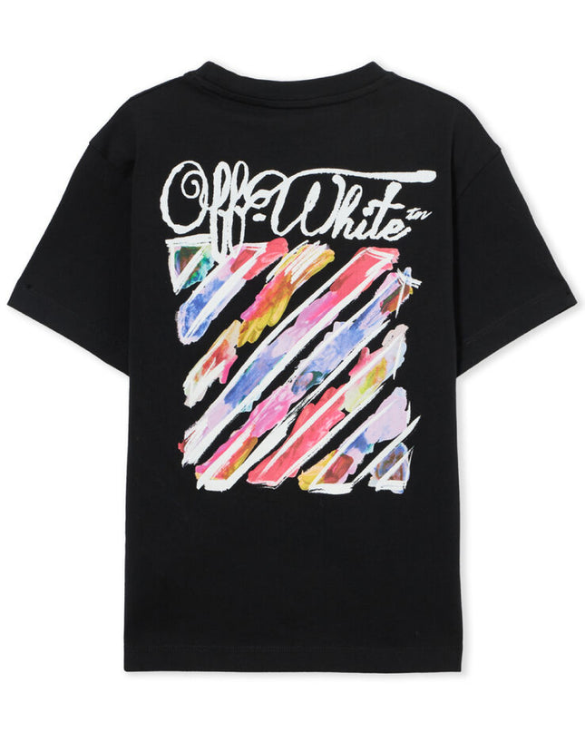 kids atelier off white Black Diagonal Watercolor T-shirt