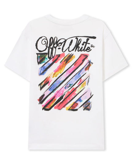 kids atelier off white White Diagonal Watercolor T-shirt