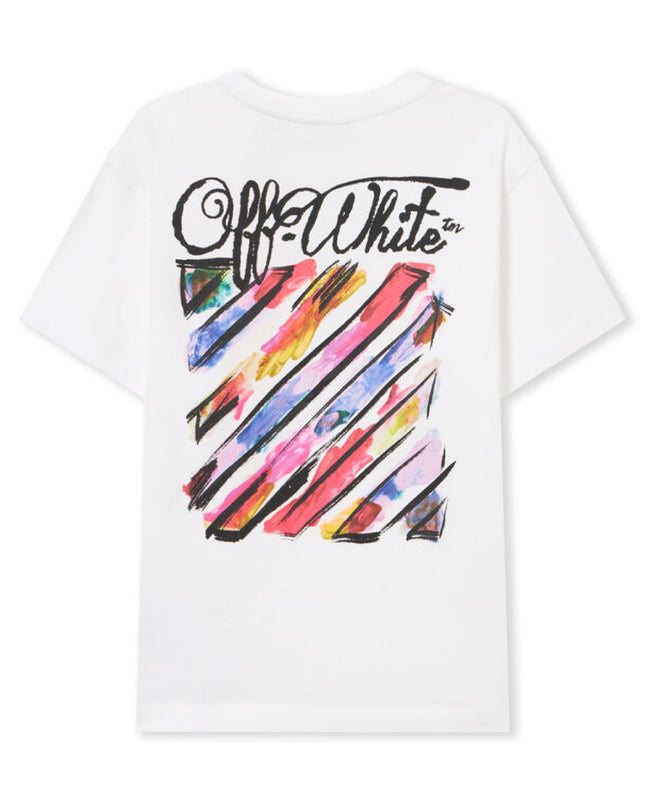 kids atelier off white White Diagonal Watercolor T-shirt