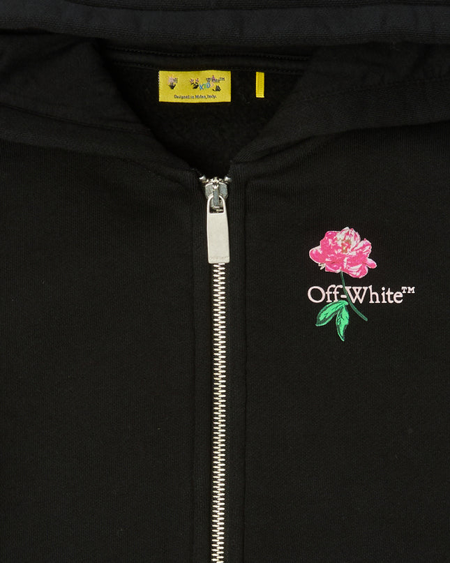 kids atelier off-white Black Arrow Flower Zip‑Up Hoodie