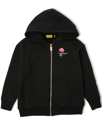 kids atelier off-white Black Arrow Flower Zip‑Up Hoodie