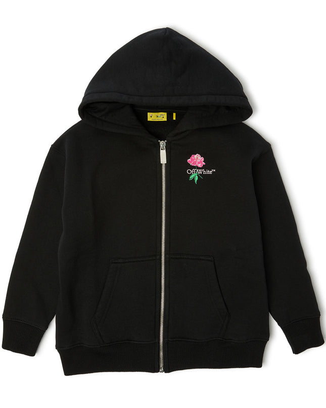 kids atelier off-white Black Arrow Flower Zip‑Up Hoodie