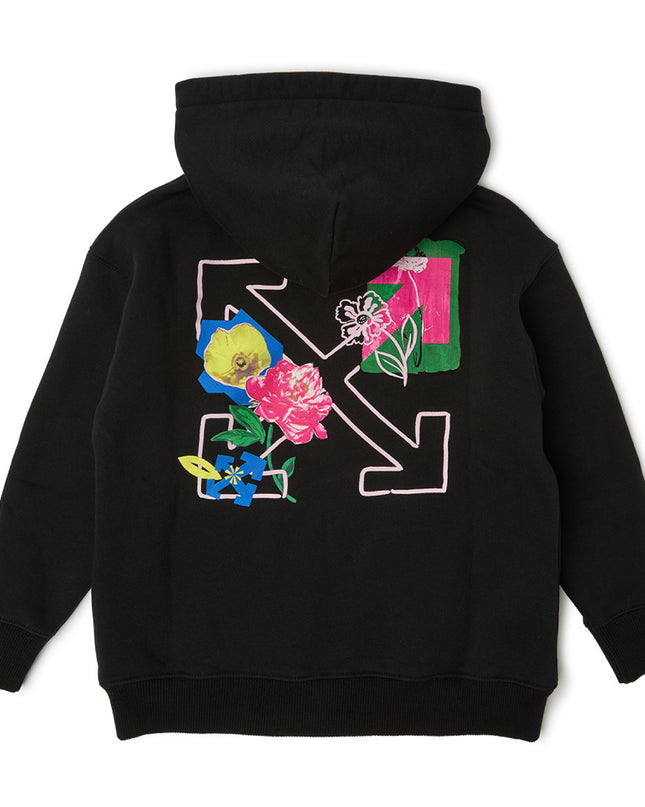 kids atelier off-white Black Arrow Flower Zip‑Up Hoodie