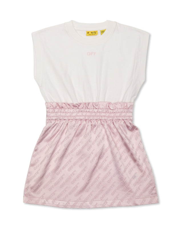 kids atelier off white Pink Jacquard Off Satin Mix Dress