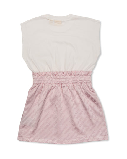 kids atelier off white Pink Jacquard Off Satin Mix Dress