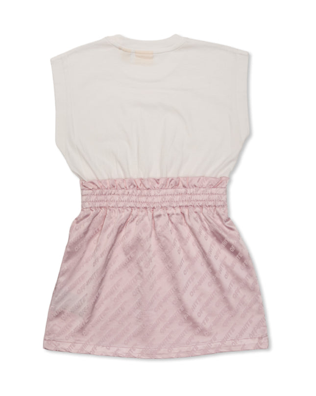 kids atelier off white Pink Jacquard Off Satin Mix Dress