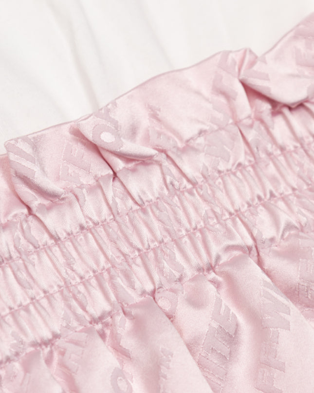 kids atelier off white Pink Jacquard Off Satin Mix Dress