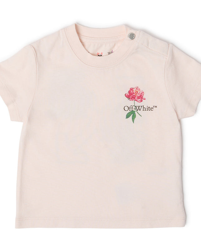 kids atelier off-white Pink Arrow Flower T‑Shirt