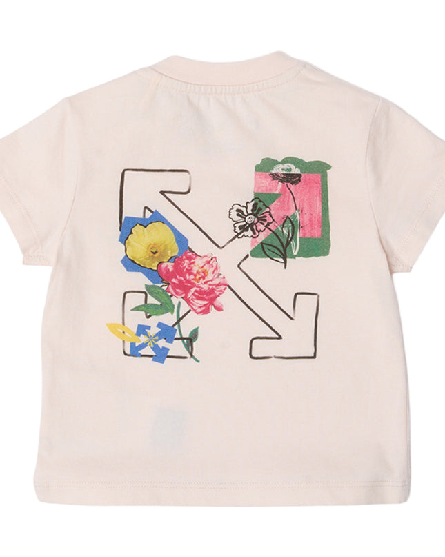 kids atelier off-white Pink Arrow Flower T‑Shirt