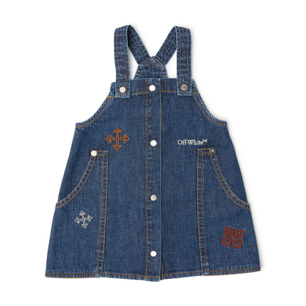 kids atelier off-white Blue Arrow Denim Pinafore Dress