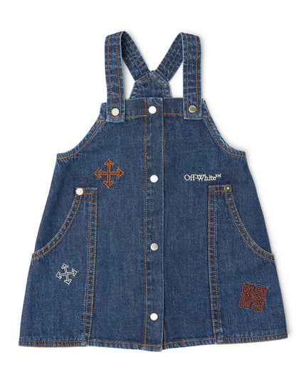 kids atelier off-white Blue Arrow Denim Pinafore Dress