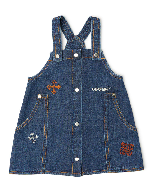 kids atelier off-white Blue Arrow Denim Pinafore Dress