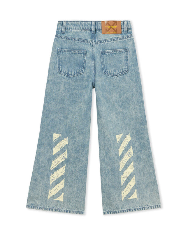 kids atelier off white Light Blue Diagonal Sketch Denim Pants