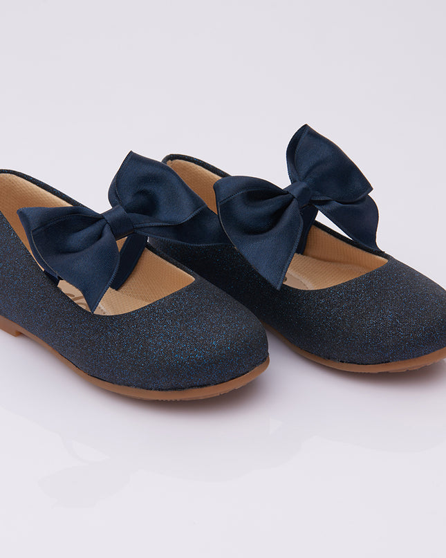 PERLA-V103B-GLITTER DARK BLUE-ELASTIC BOW FLATS