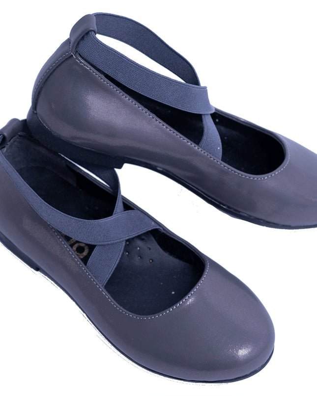 PERLA-V50F-DARK GREY-SATIN BALLERINA FLATS