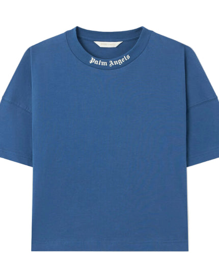 kids atelier palm angels Blue Overlogo Crewneck T-Shirt