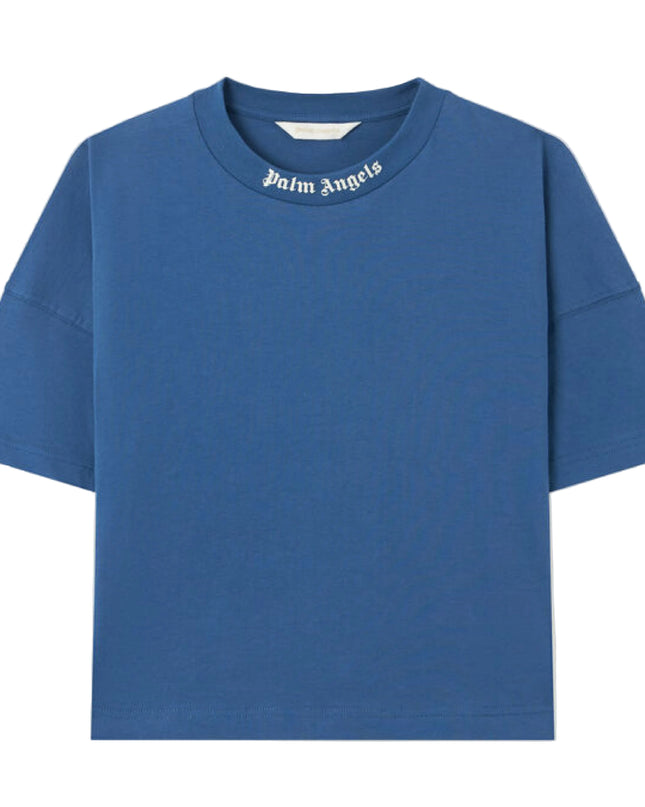 kids atelier palm angels Blue Overlogo Crewneck T-Shirt
