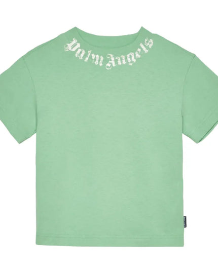 kids atelier palms angels Green Neck Logo Brushed Tee