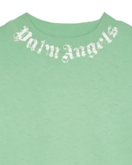 kids atelier palms angels Green Neck Logo Brushed Tee