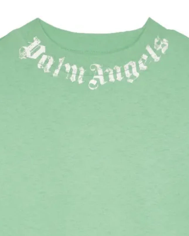 kids atelier palms angels Green Neck Logo Brushed Tee