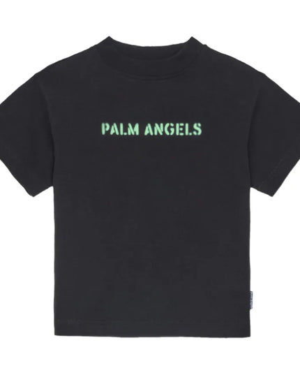 kids atelier palm angels Black Logo Stamp T‑Shirt