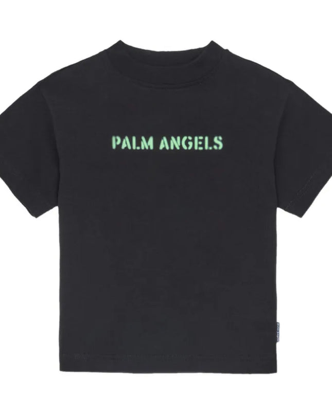 kids atelier palm angels Black Logo Stamp T‑Shirt