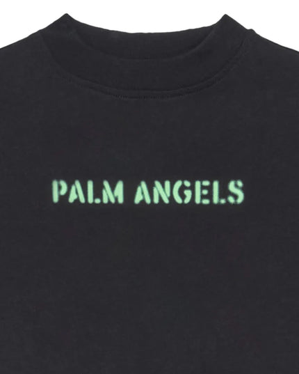 kids atelier palm angels Black Logo Stamp T‑Shirt
