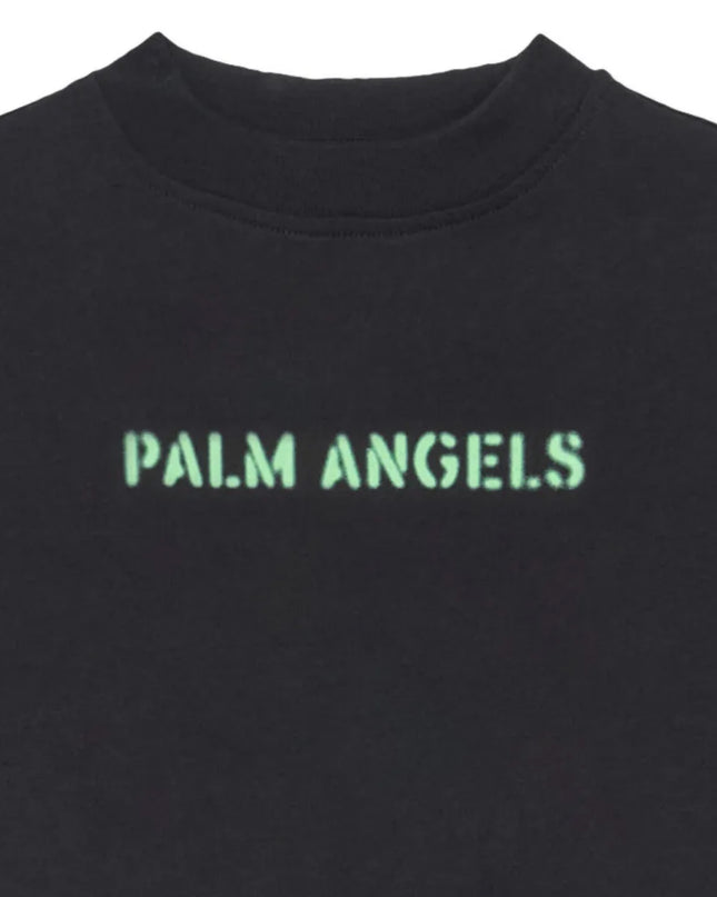 kids atelier palm angels Black Logo Stamp T‑Shirt