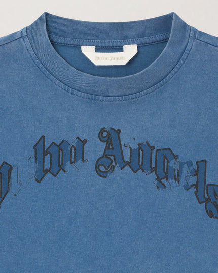 kids atelier palms angels Blue Curved Logo Faded T-Shirt