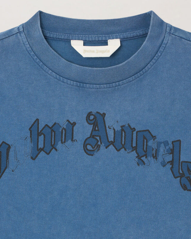 kids atelier palms angels Blue Curved Logo Faded T-Shirt