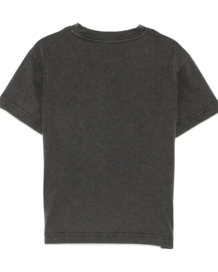 kids atelier palm angels Black Curved Logo Faded T-Shirt