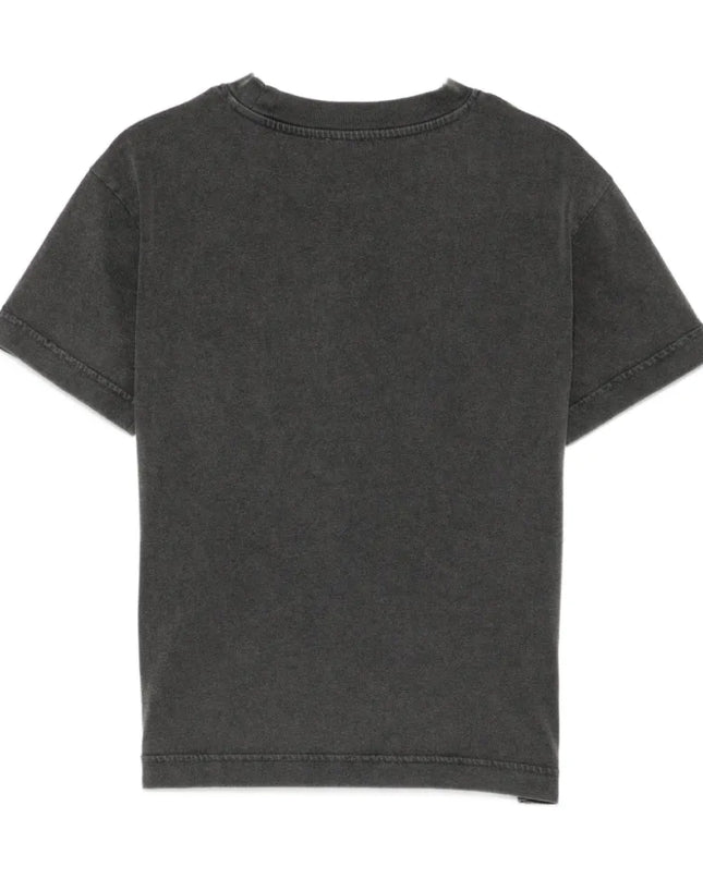 kids atelier palm angels Black Curved Logo Faded T-Shirt