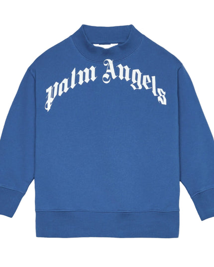 kids atelier palm angels Blue Curved Logo Regular Sweatshirt
