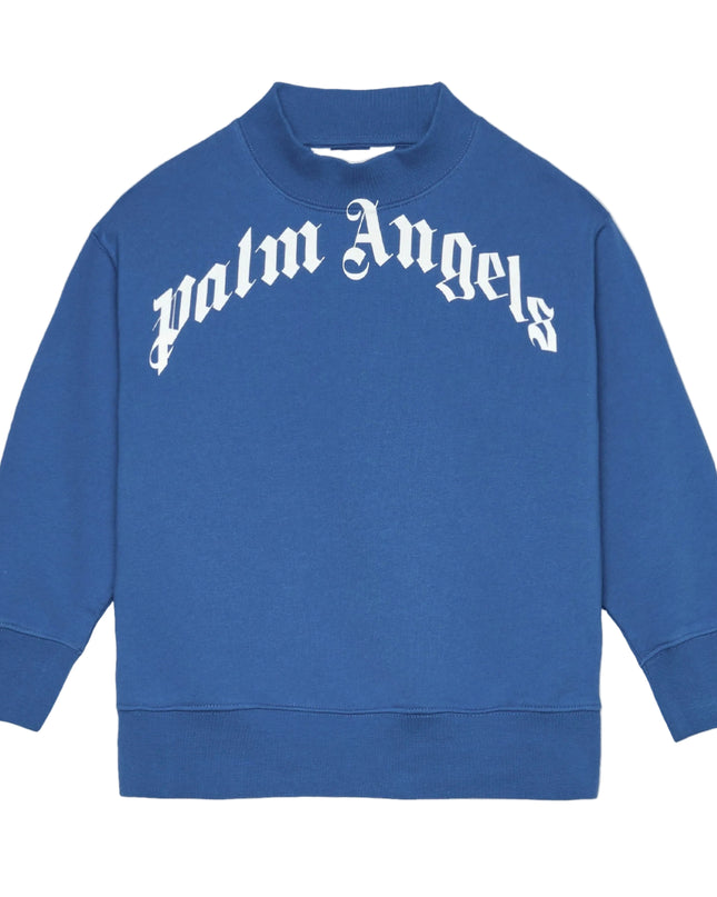 kids atelier palm angels Blue Curved Logo Regular Sweatshirt