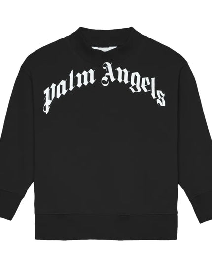 kids atelier palm angels Black Curved Logo Regular Sweatshirt