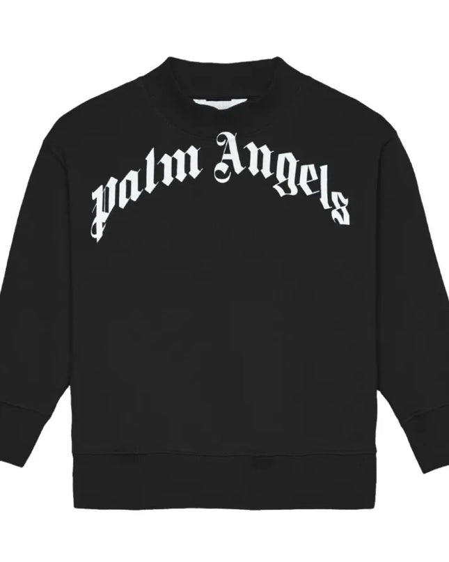 kids atelier palm angels Black Curved Logo Regular Sweatshirt