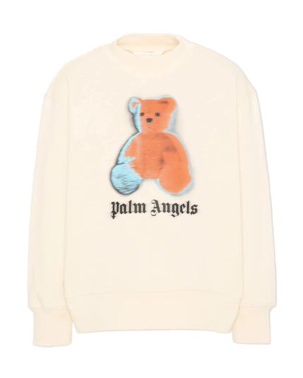 kids atelier palm angels Off White Blurred Bear Crewneck Sweater