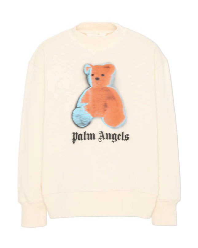 kids atelier palm angels Off White Blurred Bear Crewneck Sweater