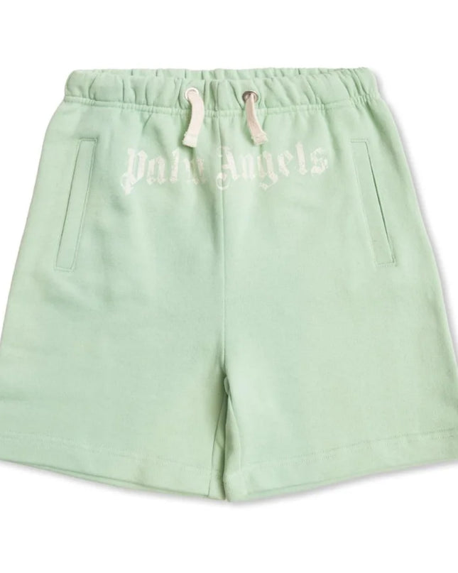 kids atelier palm angels Green Brushed Logo Sweatshorts