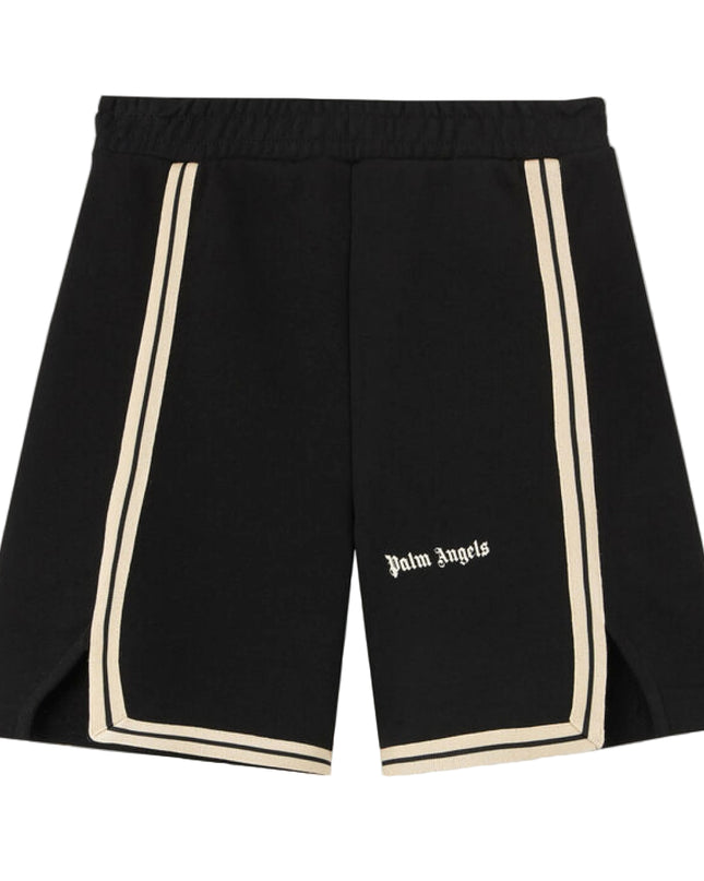 kids atelier palms angels Black Logo Stripe Sweatshorts