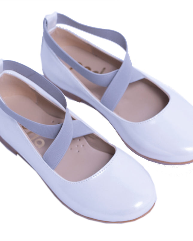 PERLA-V50B-WHITE/GREY-SATIN BALLERINA FLATS