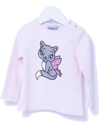 SC11751-White/Pink-White Crystal Cat Tshirt