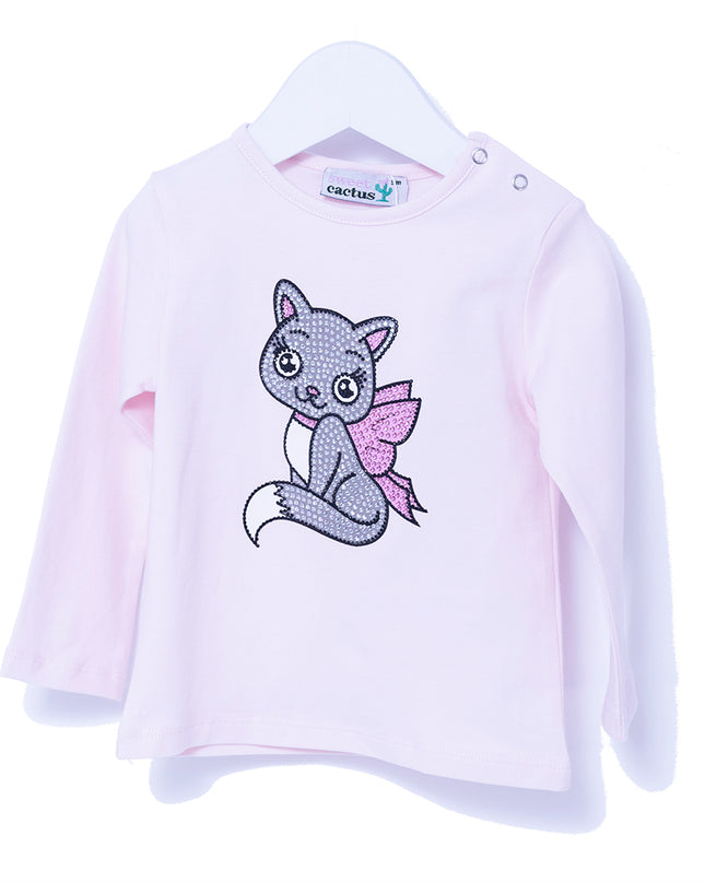 SC11751-White/Pink-White Crystal Cat Tshirt
