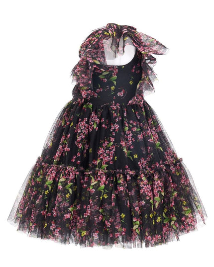 MONNALISA-FLORAL PRINT TULLE DRESS-110920-0612-5095-